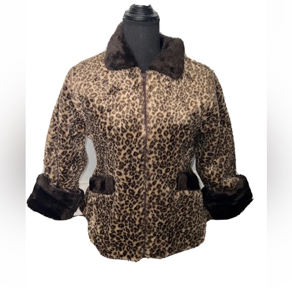 Faux Fur Girls Leopard Print Casual Time Lined Winter Coat Size 7 - Picture 2 of 16